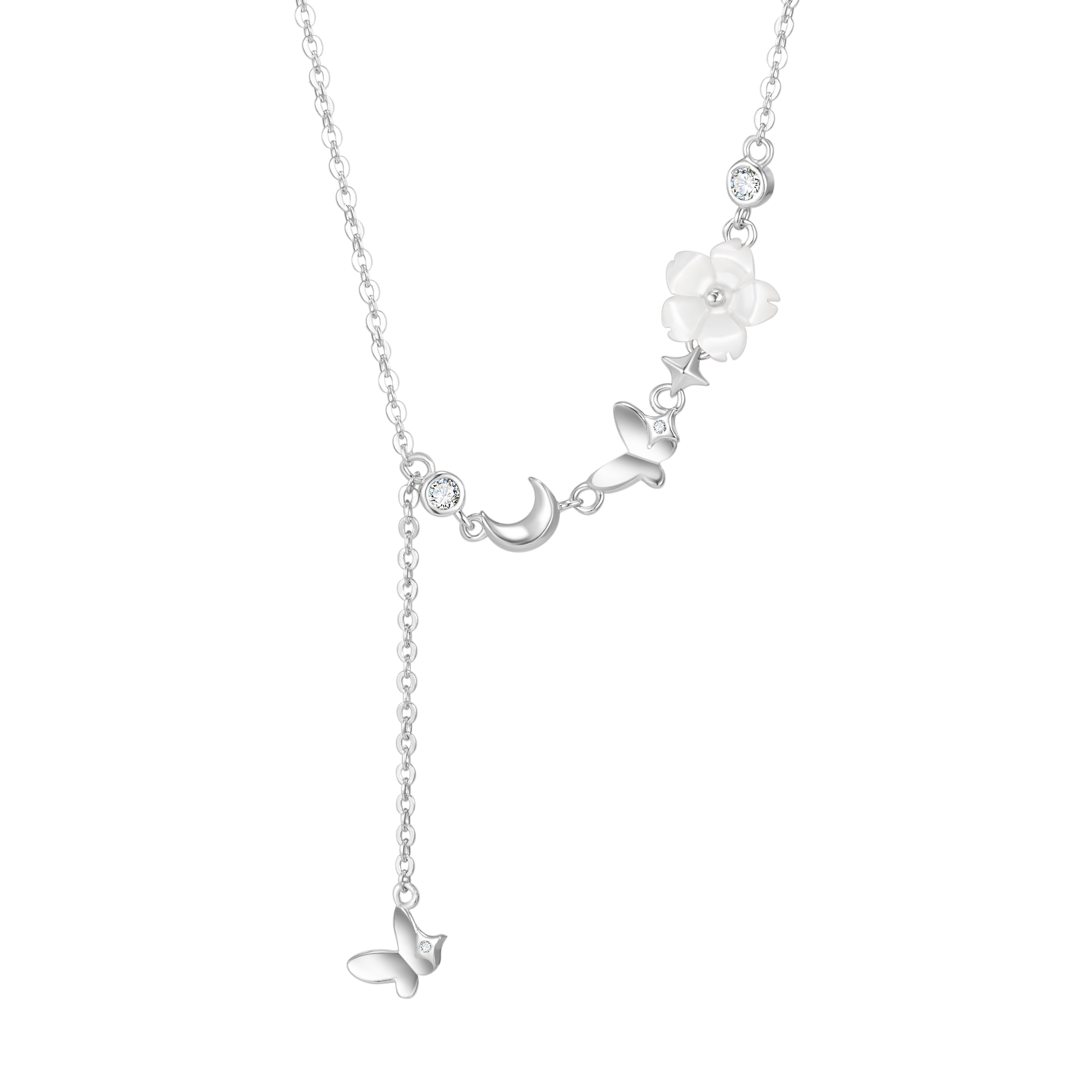 Delicate Pearl Pendant Necklace with Sparkling Cubic Zirconia