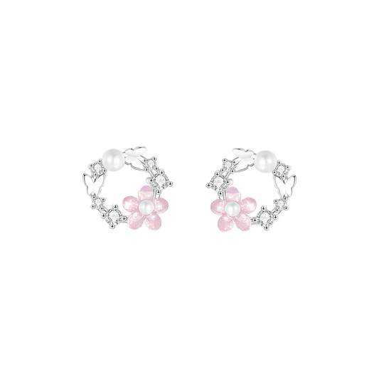 Delicate Flower and Pearl Earrings in Sterling Silver