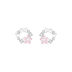 Delicate Flower and Pearl Earrings in Sterling Silver