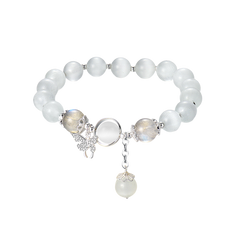 Delicate Butterfly Charm Bracelet with Cat's Eye Stone in Sterling Silver