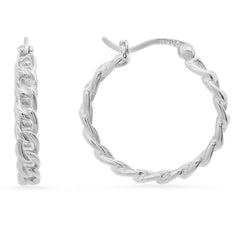 Edgy Sterling Silver Curb Chain Hoop Earrings