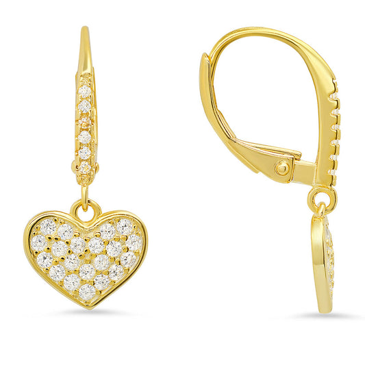 Sweetly Romantic: Sterling Silver Dangling Heart CZ Leverback Earrings