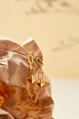 Geometric Edge: 18K Gold-Plated Rivet Chain Dangle Earrings
