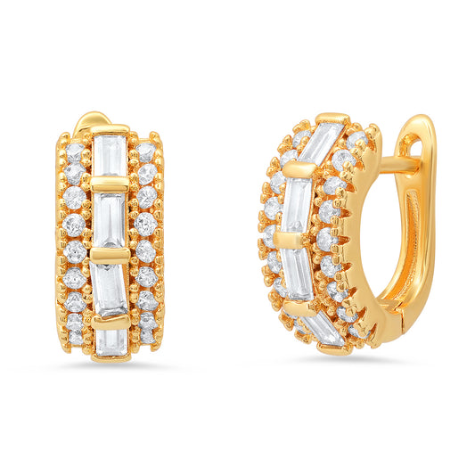 Sparkling Elegance: 18K Gold Plated Brass Simulated Diamond Huggie Earrings