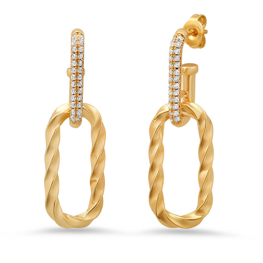 Bold and Brilliant: 18K Gold Plated Brass Paperclip Simulated Diamond Earrings