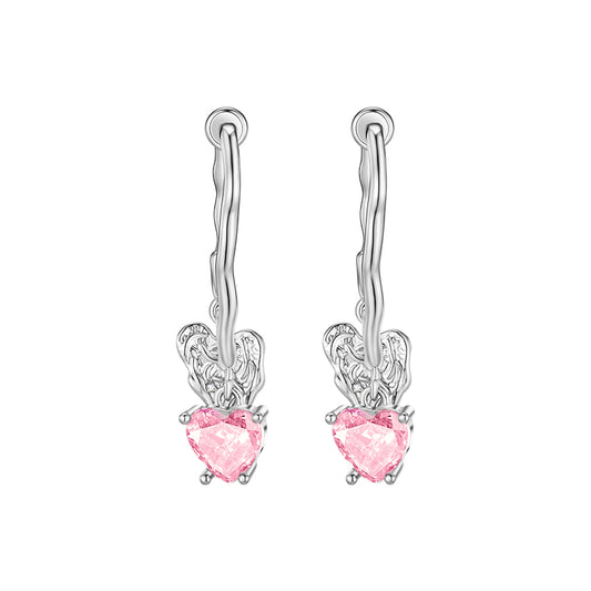 Cherry Sweetheart: Multi-Wear Pink Cubic Zirconia Heart Earrings