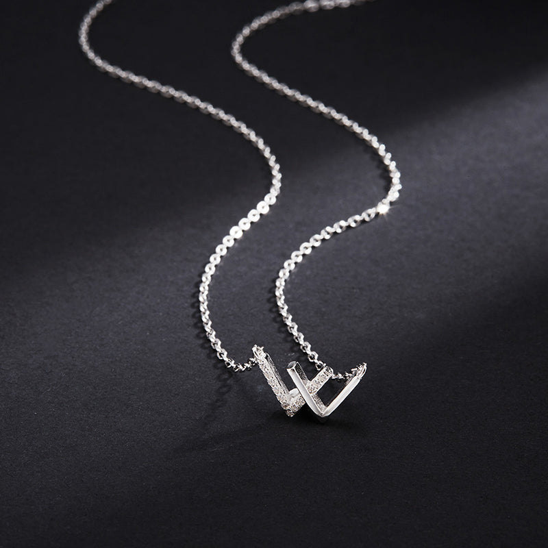W Pendant Necklace in 925 Sterling Silver