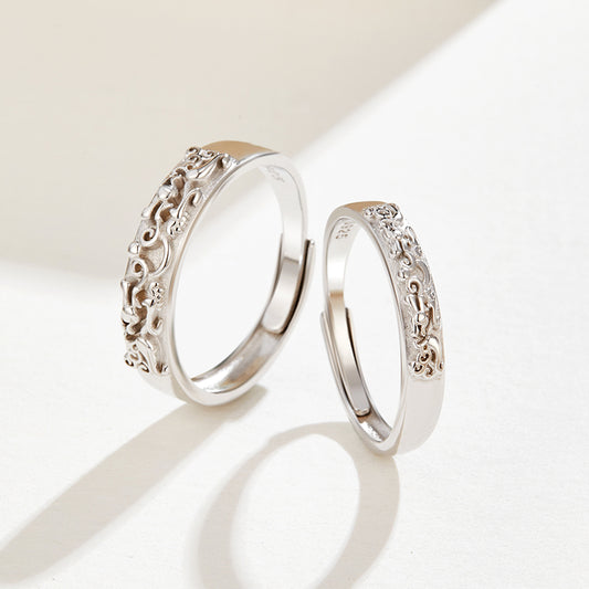 Intertwined Lovers Silver Adjustable Ring Set