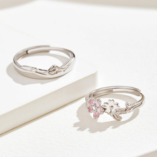 Heartbeat Cherry Blossom Couple Rings