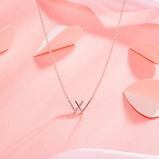 W Pendant Necklace in 925 Sterling Silver