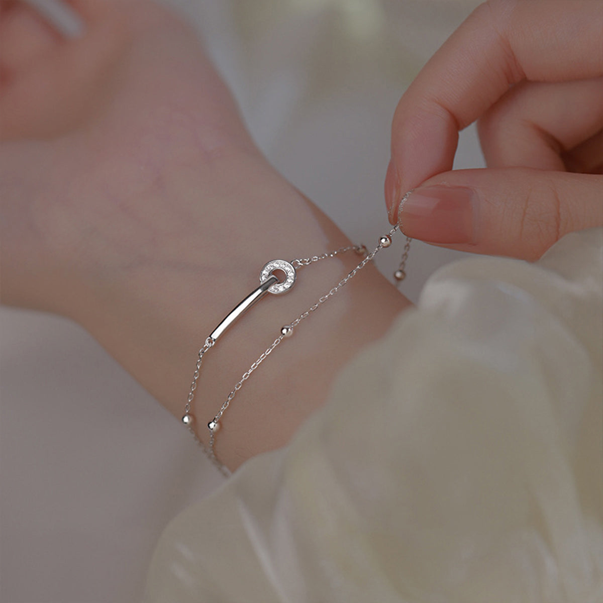 Adjustable Silver Bracelet with Cubic Zirconia