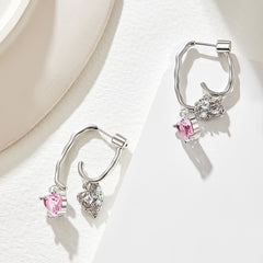 Cherry Sweetheart: Multi-Wear Pink Cubic Zirconia Heart Earrings