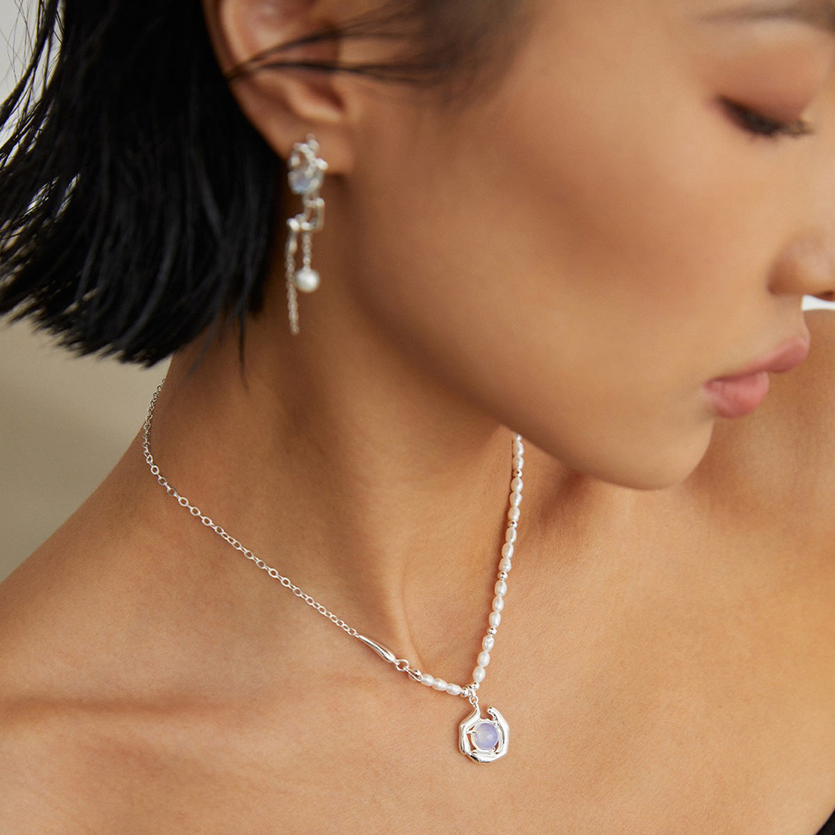 925 Silver Transparent Deep Blue Larimar Pearl Necklace