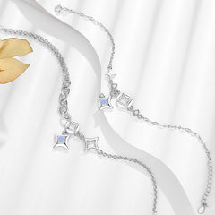 Entwined in Starlight: Sterling Silver Celestial Couple Bracelet Set (Cubic Zirconia & Opal)