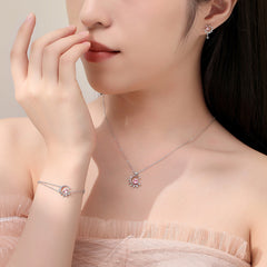 Lunar Love: Sterling Silver Moon and Heart Bracelet (15.5cm + 4cm extender)