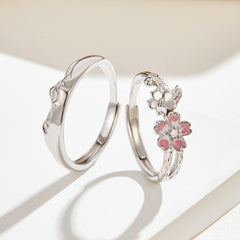 Heartbeat Cherry Blossom Couple Rings