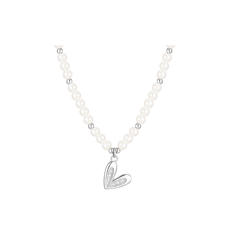 Timeless Romance: Pearl and Crystal Heart Pendant Set