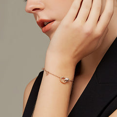 Rose Gold Roman Numeral Bracelet with Crystals | Titanium Steel, Adjustable Length, Summer Sale