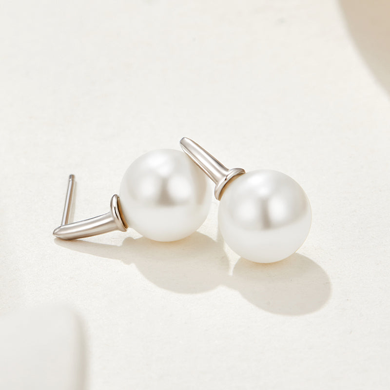 Luminous Pearl Stud Earrings in Sterling Silver