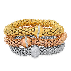 Three-Tone Shimmer: Ladies' Tri-Color Stretch Mesh Bracelet Set with Simulated Diamonds