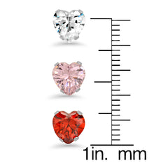 Three Hearts, Three Colors of Love: Ladies' Stainless Steel Heart-Shaped Simulated Diamond Stud Earrings Set