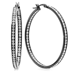 Sparkling Elegance: Ladies' Stainless Steel Inside-Out Simulated Diamond Hoop Earrings (Available in Black, Gold, Rose Gold, and White)