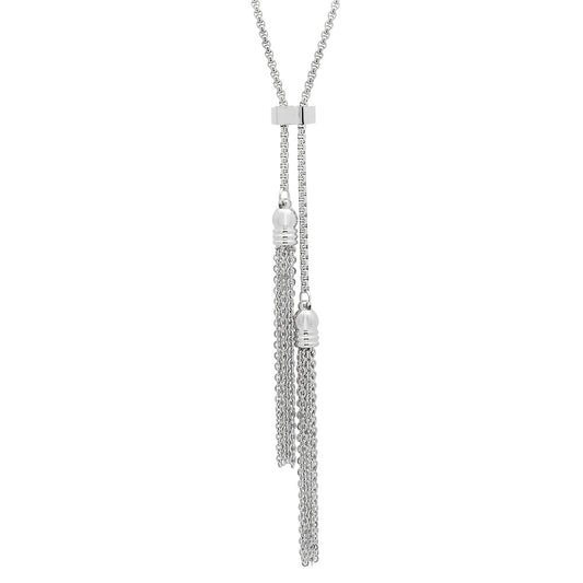 Sophisticated Sway: Stainless Steel Double Tassel Necklace (30” with 2.5” Tassels)