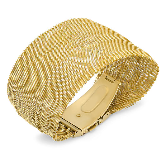 Luxurious Comfort: Stainless Steel Mesh Bracelet (8.25" L x 1" W) in White or 18K Gold Plated