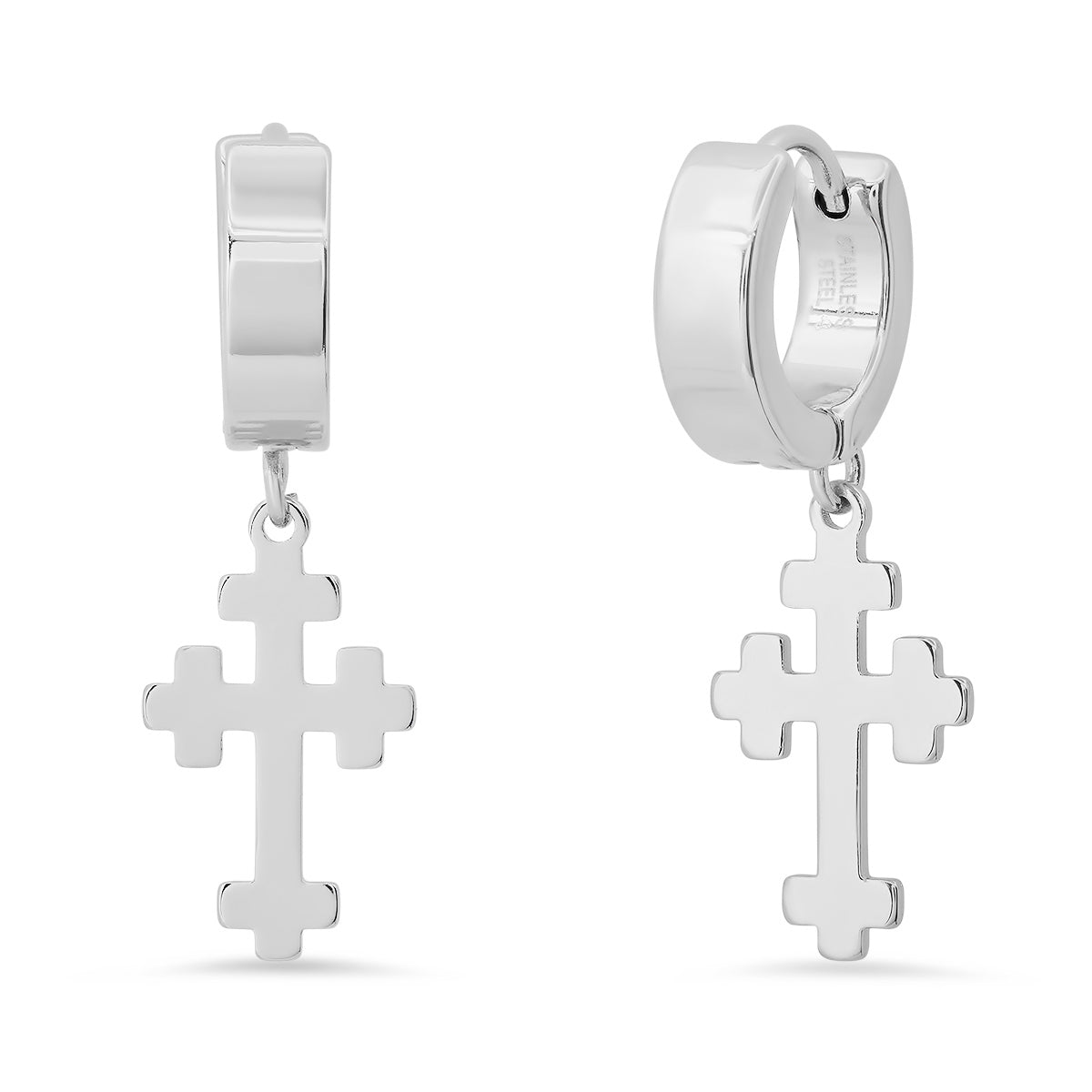 Faithful Style: Stainless Steel Dangle Cross Huggie Earrings (Available in White and Gold)