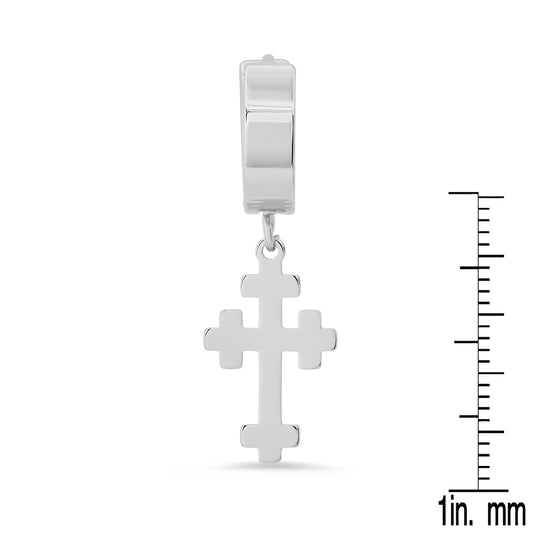 Faithful Style: Stainless Steel Dangle Cross Huggie Earrings (Available in White and Gold)