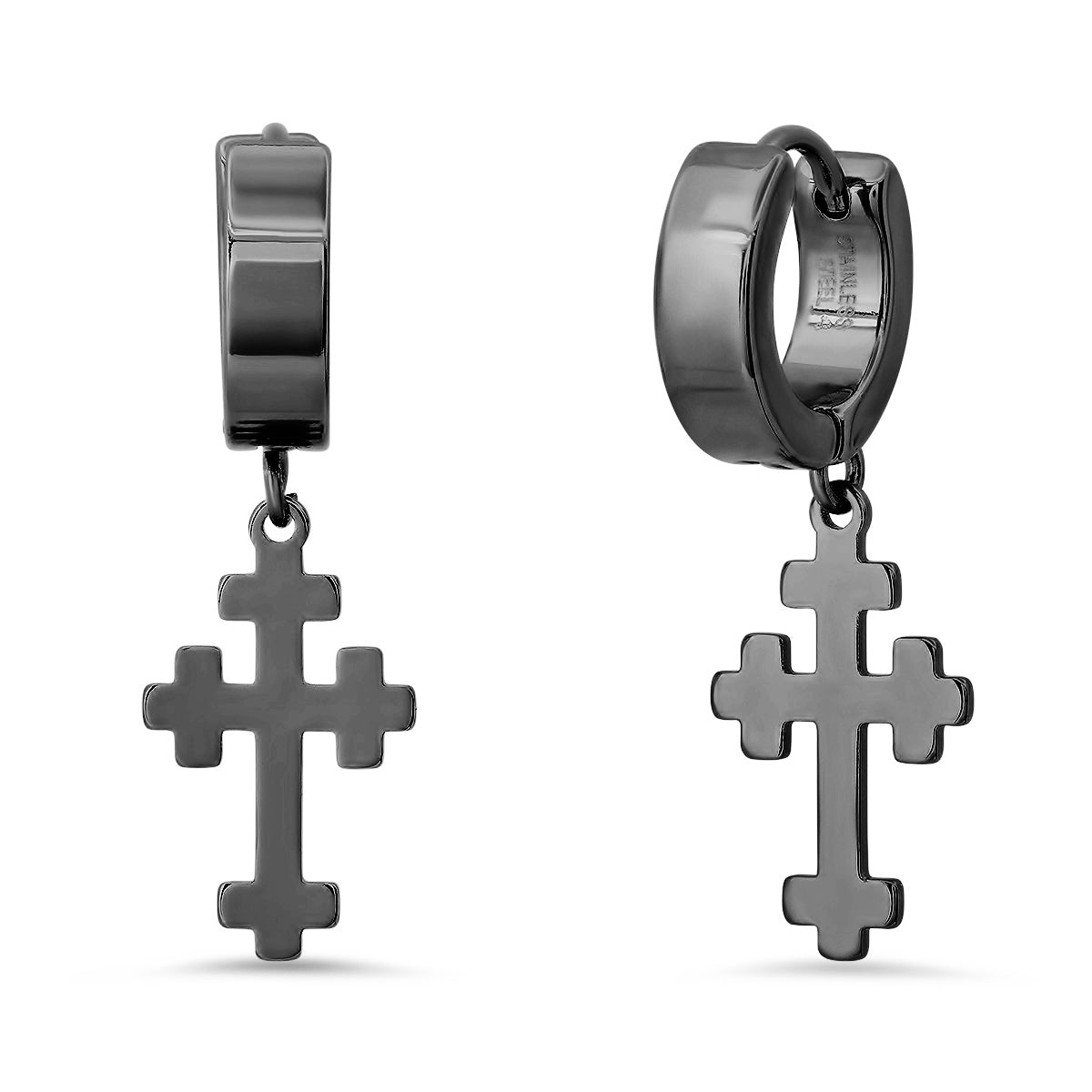 Faithful Style: Stainless Steel Dangle Cross Huggie Earrings (Available in White and Gold)