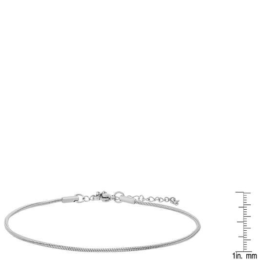 Subtle Shine: Stainless Steel Snake Chain Anklet (9" with 2" Extender) in White or Gold