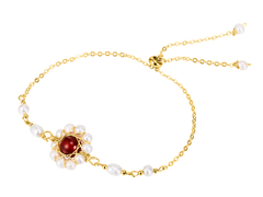 14K Gold Plated Red Agate Freshwater Pearl Bracelet