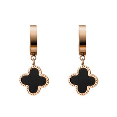 Enchanting Contrast: Rose Gold and Black Clover Stud Earrings