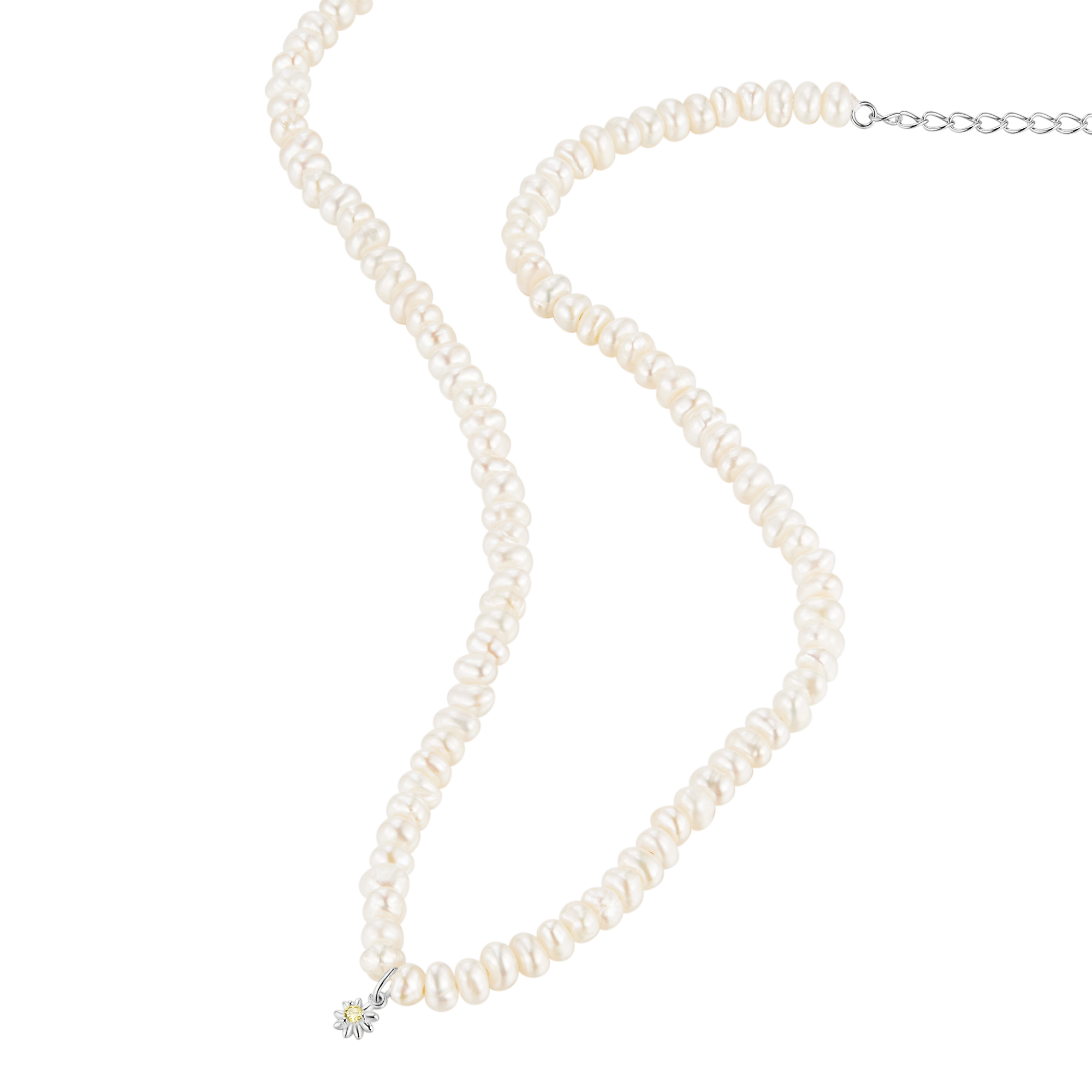 Freshwater Pearl (Flat) Necklace with Daisy Pendant