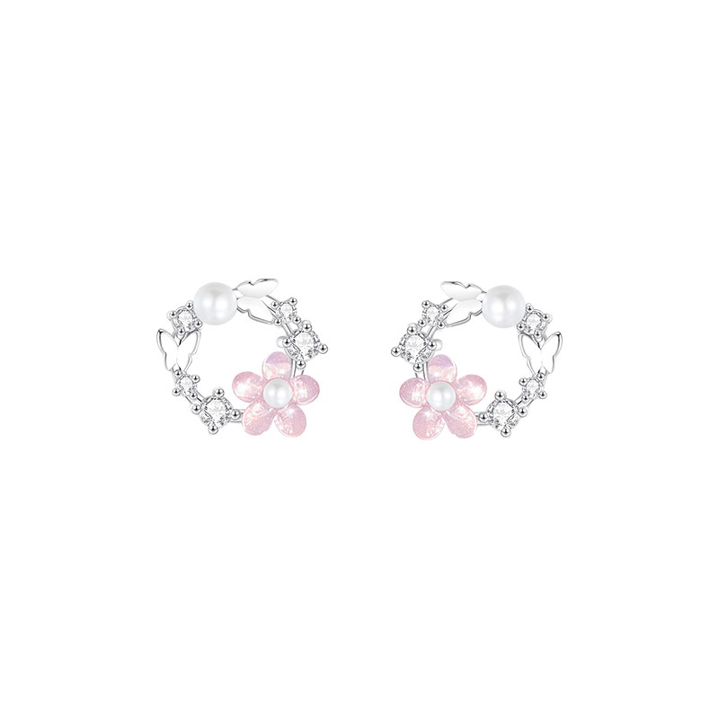 Delicate Flower and Pearl Earrings in Sterling Silver