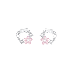 Delicate Flower and Pearl Earrings in Sterling Silver