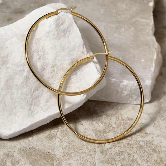 Elegant Arcs: 18K Gold Plated Stainless Steel Hoop Earrings (50mm or 60mm)